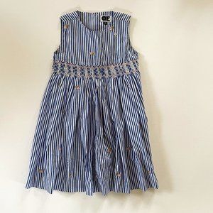 Question Everything London navy/blue white stripe cotton dress, age 4-5